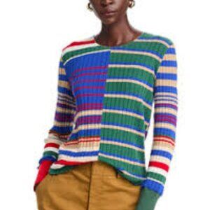 Multicolor Stripe Ribbed Crewneck Sweater - Women